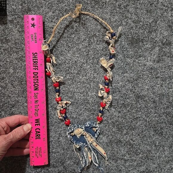 VTG Handmade Denim Hippie Shirt Vest Open Festival Hearts Fringe Psychedelic 60s - Picture 4 of 14